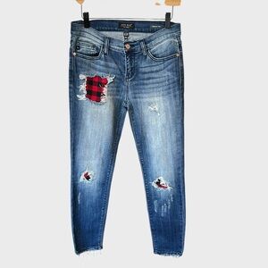 Judy Blue Distressed Jeans with Plaid Patch